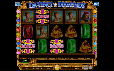 Tres símbolos bonus que dan el acceso a las tiradas gratis en la slot Da Vinci Diamonds