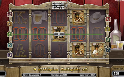 Panel de control de los giros gratis en la tragaperras Dead or Alive en el que figuran cuatro símbolos especiales de sticky wild