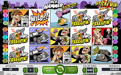 Cinco símbolos Free Spins que activan las partidas gratuitas en la slot Jack Hammer