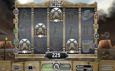 Panel del juego, mostrando 4 símbolos scatter, los cuales activan la ronda de tiradas gratis en la slot Dead or Alive