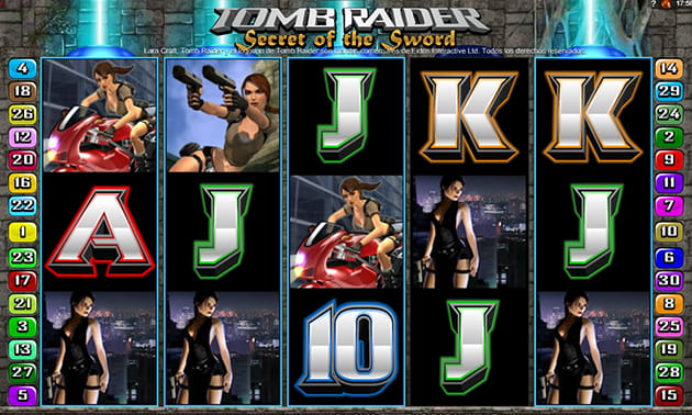 La pantalla de la slot Tomb Raider Secret of the Sword con 5 carretes y 3 filas