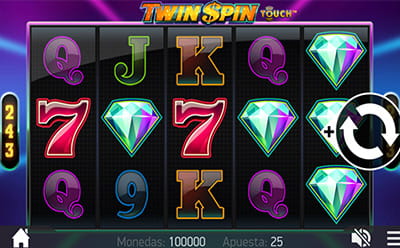 Panel de control del juego en su versión móvil, con el logo en la parte superior de Twin Spin Touch